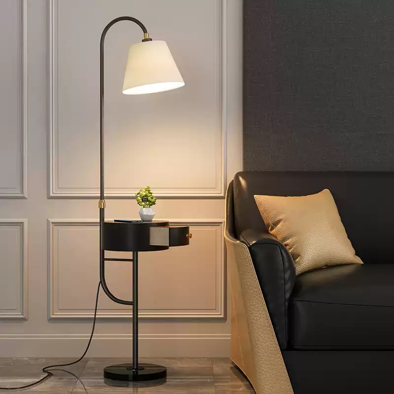 落地灯卧室床头柜一体北欧设计简约轻奢客厅沙发茶几置物创意台灯
